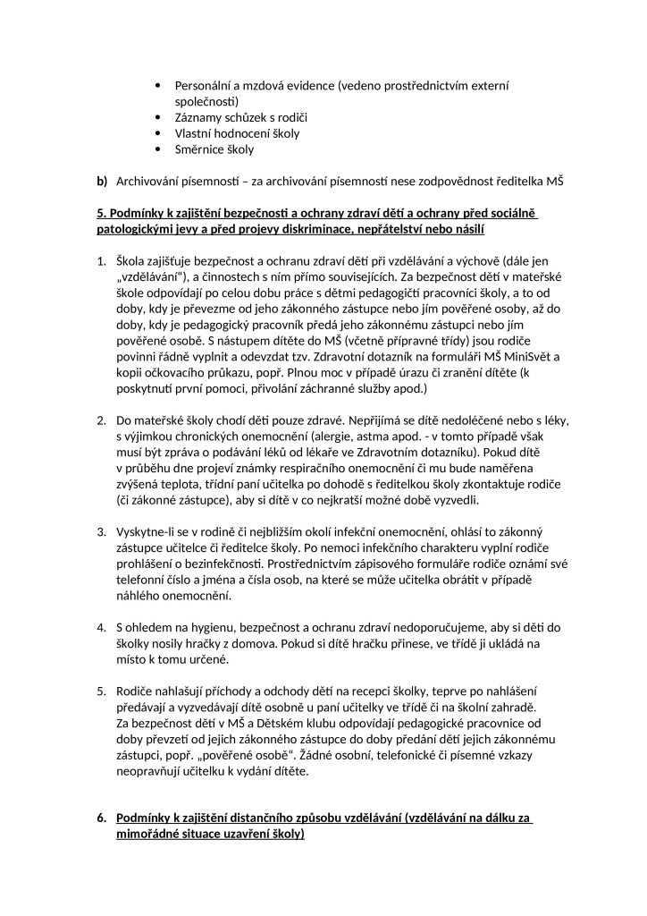 školní řád mateřské školy MiniSvět