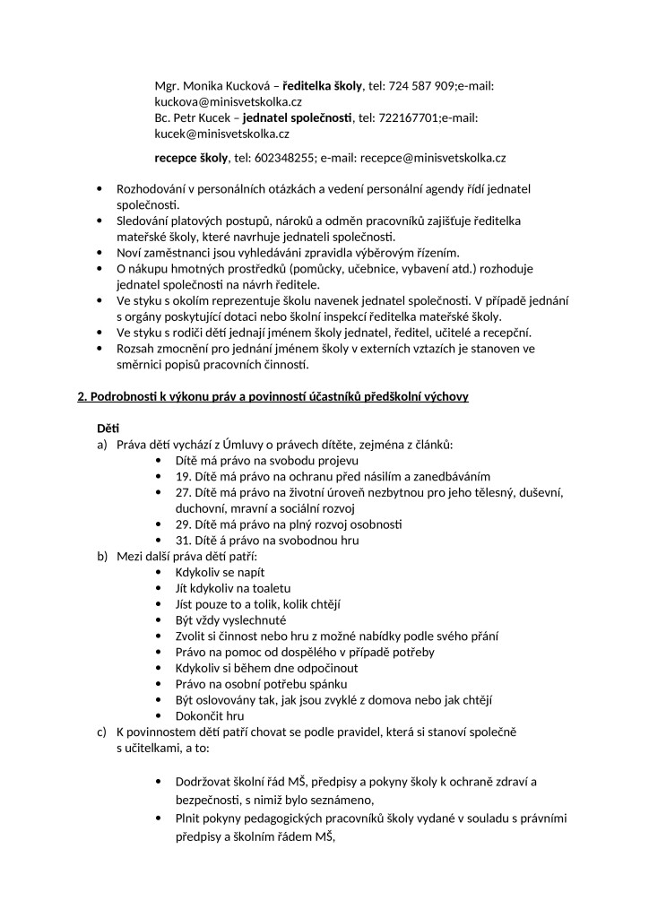 školní řád mateřské školy MiniSvět