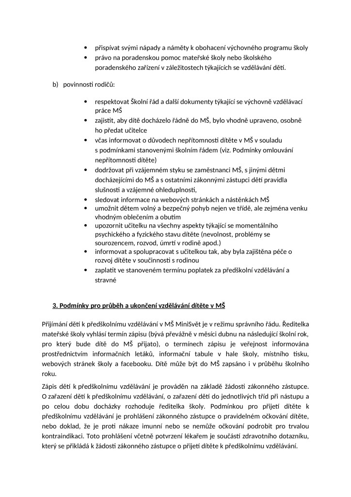 školní řád mateřské školy MiniSvět