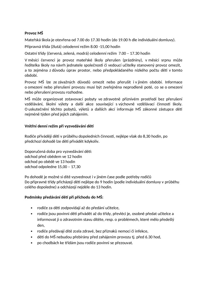 školní řád mateřské školy MiniSvět