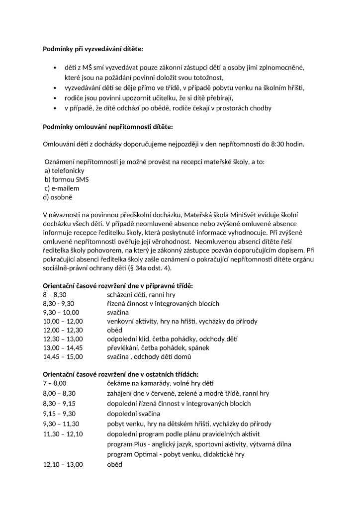 školní řád mateřské školy MiniSvět